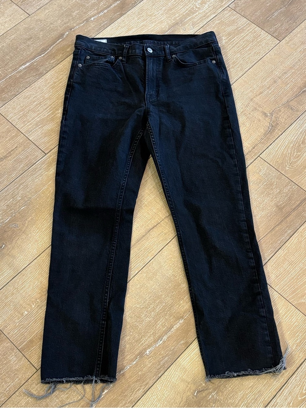 GAP Vintage Slim Mid Rise Black Jeans Raw Hem Stretch Denim Women’s 29x26‎